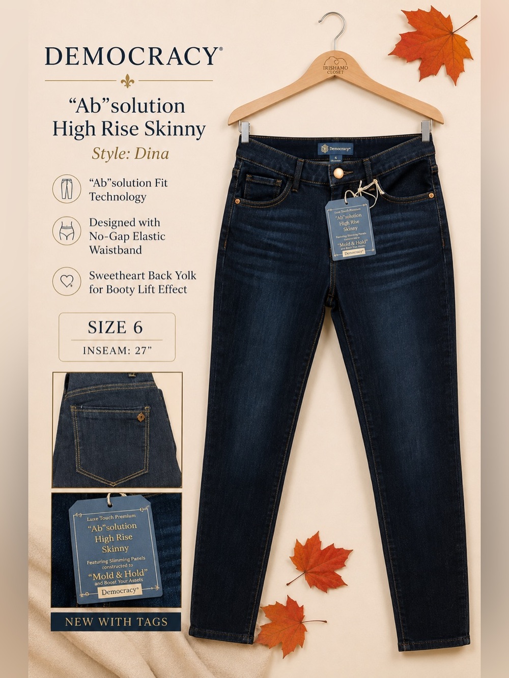 NWT Democracy “Ab”solution High Rise Skinny Jeans | Dina | Size 6 | 27” Inseam